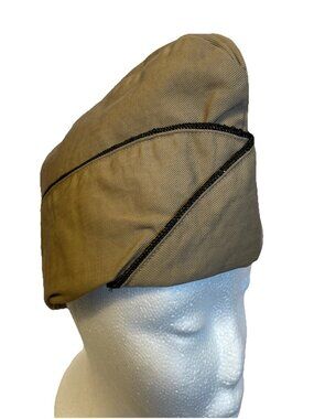 WWII US Army Khaki Officer Garrison Cap Hat Tailored by Lewis VTG Militaria